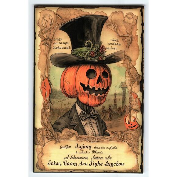 Vintage Halloween Goblin Pumpkin Head Man In Top Hat Photochrome Postcard 6x4 - Picture 1 of 2